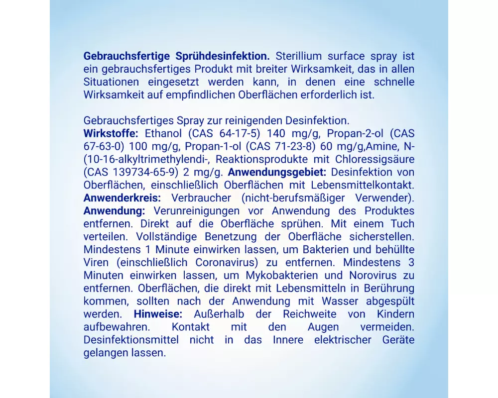 Anwendungshinweise Sterillium surface spray 250 ml