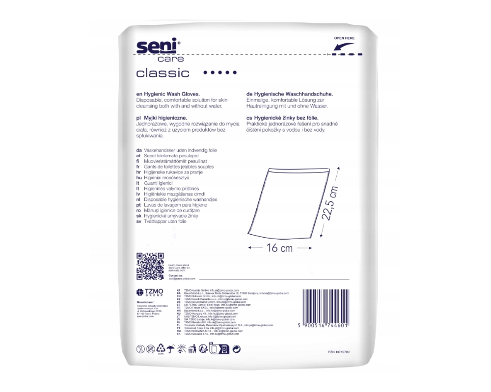 Seni Care Classic gants de toilette jetables sans film